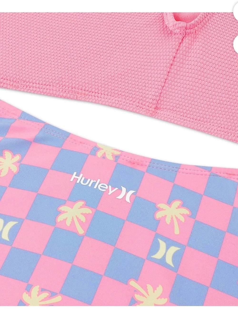 Hurley Pink Racerback Swim Top with Lavender Floral High-Waist Bottoms